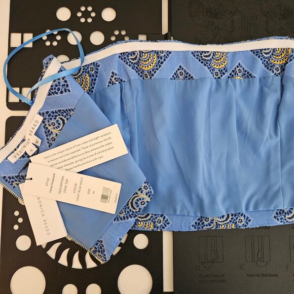 Veronica Beard Women's Strapless Bustier Blue Bandana Print Crop Top | 10 - Picture 10 of 13